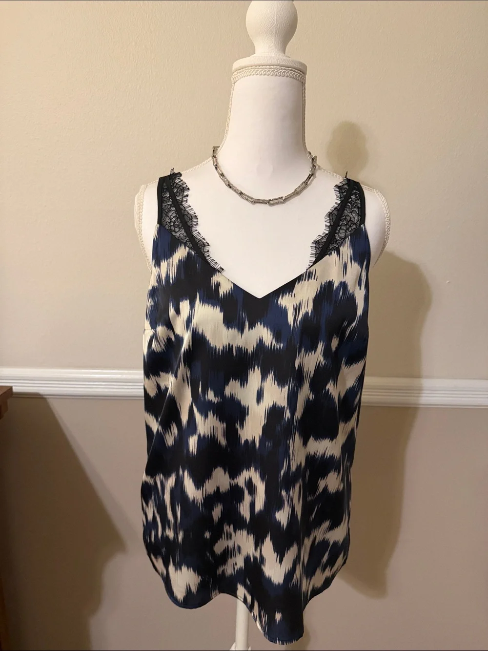 Lace-Trim Camisole Tank Top in Black, Navy & Cream